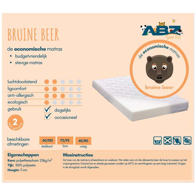 ABZ bruine beer wiegmatras 40x80cm - 