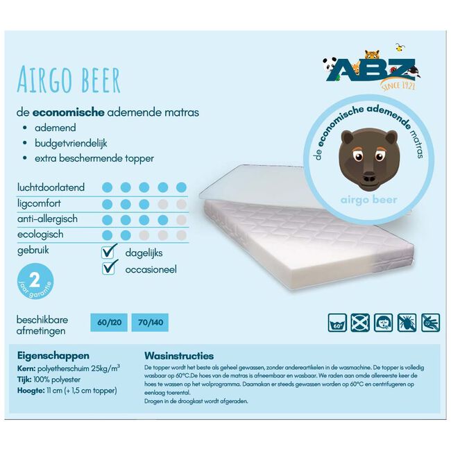 ABZ airgo beer ledikant matras met topper 60x120cm
