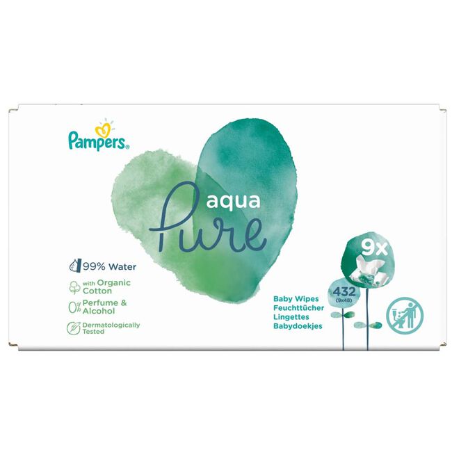 Anemoon vis assistent piek Pampers Aqua Pure babydoekjes (9 x 48 stuks)