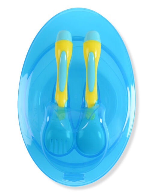 Prenatal bakje met vork en lepel - Turqoise Blue