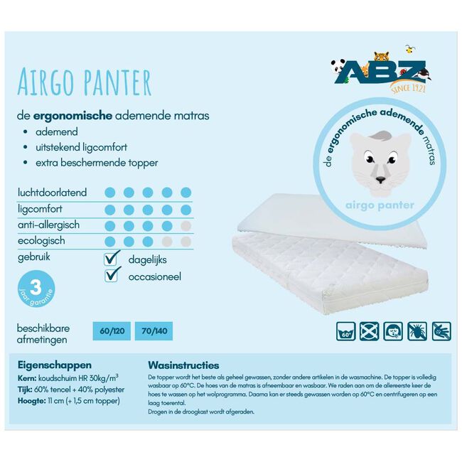 ABZ airgo panter koudschuim ledikant matras met topper 60x120cm - 