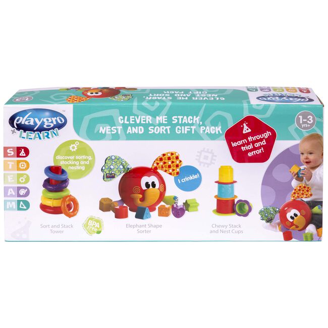 Playgro giftpack Clever Me - stapelbakjes, stapeltoren en vormsorteerder