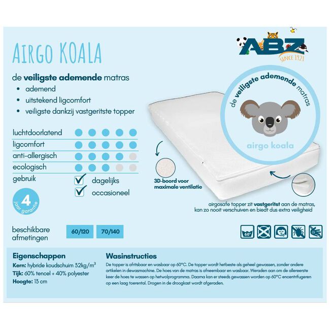 ABZ airgo koala koudschuim ledikant matras met topper 70x140cm - 