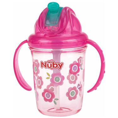 Nuby Flip-it antilekbeker met handvatten 240ml - Pink
